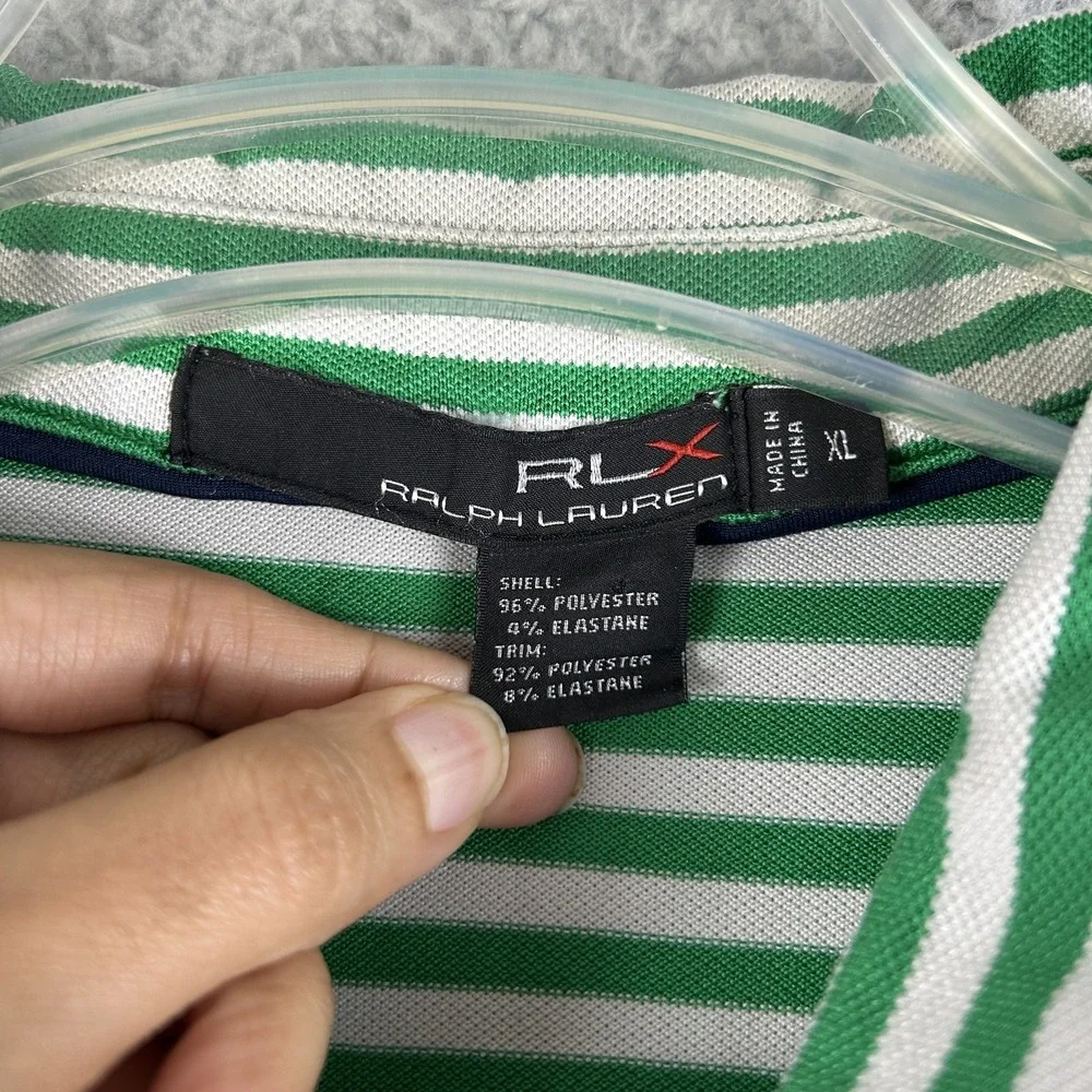 Ralph Lauren RLX Polo Shirt Mens XL Green White Striped Performance Golf Stretch